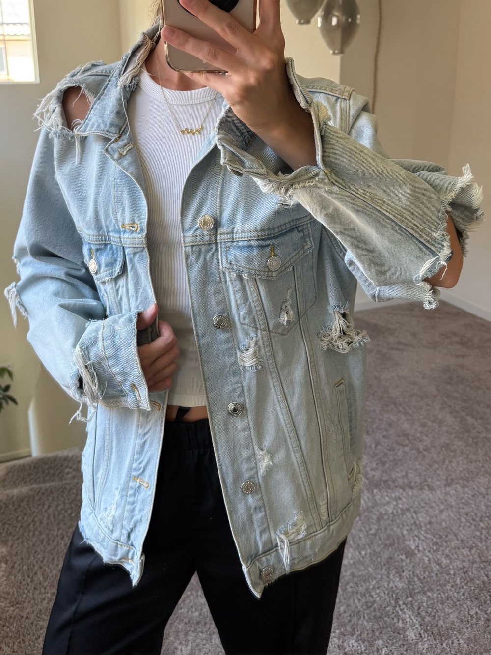 Zara Light Blue Distressed Denim Jacket